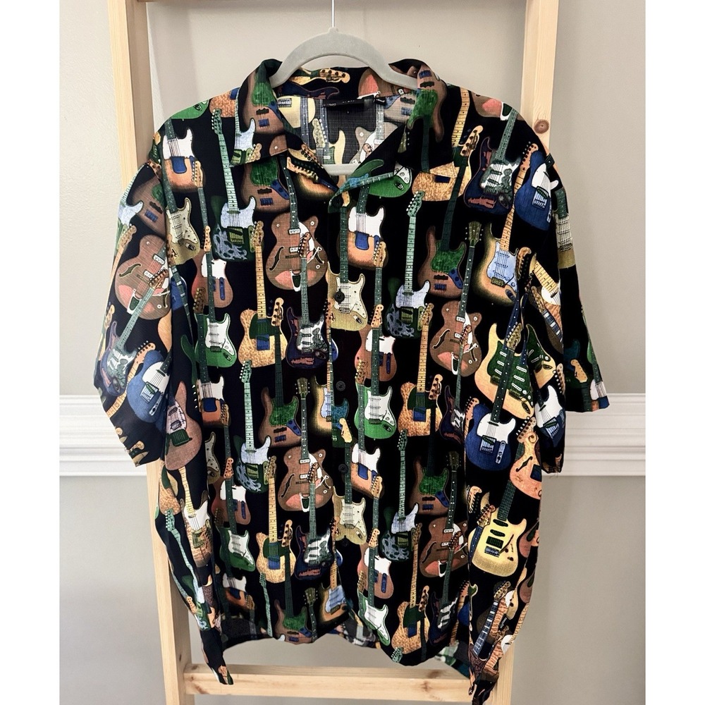 Fender The Collection By DaVinci Guitars All Over Print Button Shirt Men's Large